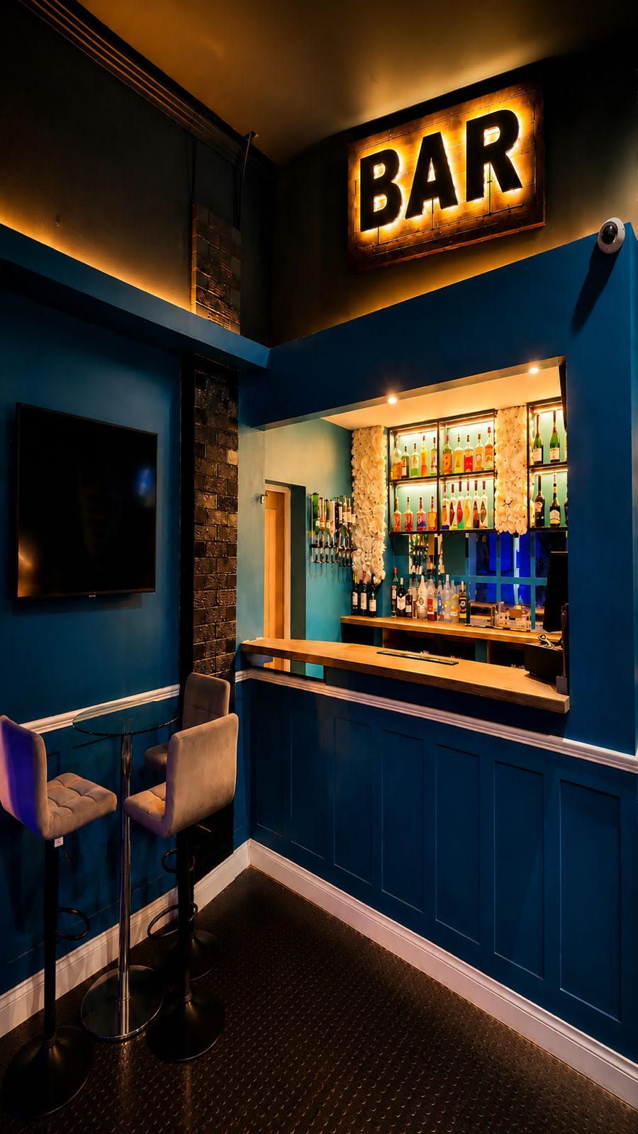 The BAR sign above the licensed bar at PDI Birmingham